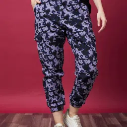 Globus Lavender Printed Mid Rise Cargo Pants-image-55
