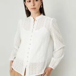 Code by Lifestyle White Self Pattern Top-picture-15