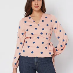 Vero Moda Dusty Pink & Blue Polka Dot Top image 1