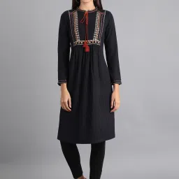 W Navy Embroidered A Line Kurta image 5