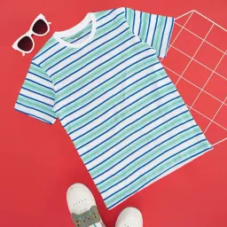 Pantaloons Junior Kids Blue & Green Cotton Striped T-Shirt-image-68