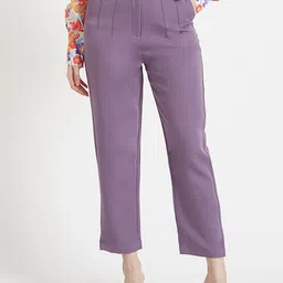 AMSWAN Women Smart Skinny Fit High-Rise Pleated Trousers-picture-24