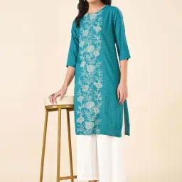 Rangmanch by Pantaloons Blue Printed Straight Kurta image 4
