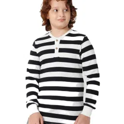 Proteens Kids Black & White Striped Full Sleeves T-Shirt image 1