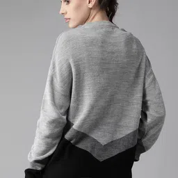 Roadster Women Grey Melange & Black Striped Pullover image 4