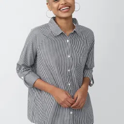 Forever 21 Grey Cotton Striped Shirt image 1