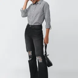Forever 21 Grey Cotton Striped Shirt image 4