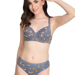Liigne Pack Of 5 Women Everyday Printed Padded Bra Pure Cotton Lingerie Set image 4