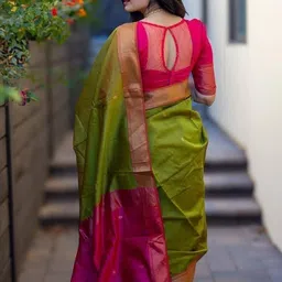 you shop we ship Woven Design Zari Silk Blend Handloom Saree image 2