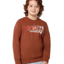 Proteens Kids Melange Brown Cotton Printed Full Sleeves Sweatshirt image 1