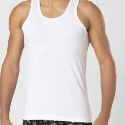 Macroman White Cotton Jersey Regular Fit Vests-image-0