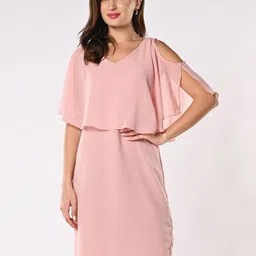 Iti Women Cold-Shoulder Sleeves Georgette A-Line Dress-image-62