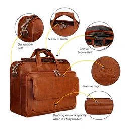 Leather World Unisex Tan Brown Solid Laptop Bag image 5