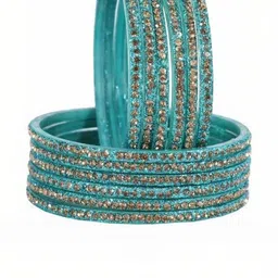 LLL FASHION Set Of 12 Stone Studded Glass Bangle-image-3