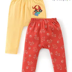 Babyoye 100% Cotton With Eco Jiva Finish Full Length Diaper Leggings Elephant Print Pack of 2- Red & Yellow-picture-25