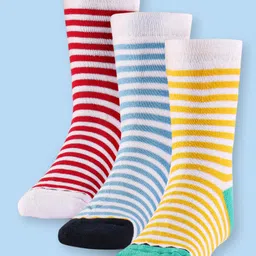 Cute Walk by Babyhug Terry Knit Anti-Bacterial Ankle Length Striped Socks Pack of 3 - Red Blue & Yellow-picture-16