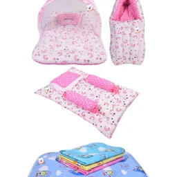 Babytoons Baby Bedding Combo Mattress with Net | Sleeping Bag | 4 Pcs Gaddi Set | 4 Waterproof Sheets (0-6 Months) Pink-picture-24