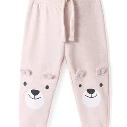 Babyhug Cotton Knit Full Length Lounge Pants with Bear Applique - Pink-picture-24