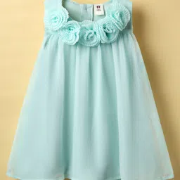ToffyHouse Woven Sleeveless Party Frock With Floral Applique - Sea Green-picture-17
