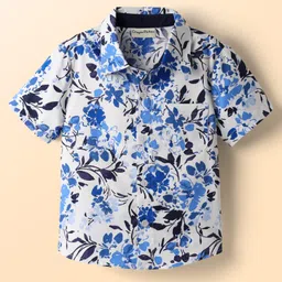 CrayonFlakes Cotton Woven Half Sleeves Floral Printed Shirt - Off White-image-34