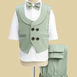 Radutu Full Sleeves Solid 3 Piece Party Suit With Bow Set - Light Olive & White-picture-16