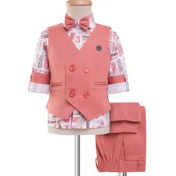 Rikidoos Full Sleeves Abstract Printed 3 Piece Party Suit Set With Bow - Peach & Multi Colour-picture-13