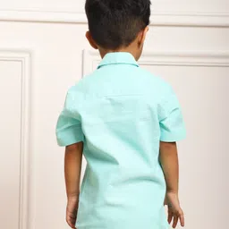 Polka Tots Half Sleeves Run Fun Train Printed Shirt - Sea Green image 3