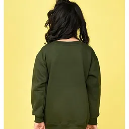 NUSYL Fleece Full Sleeves Look On The Bright Side Text Printed Oversized Sweatshirt - Olive Green image 3