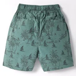CUCUMBER Cotton Woven Above Knee Length Shorts with Tree Prints - Dark Green image 2