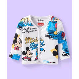 Babyhug Disney Interlock Knit Full Sleeves Jhablas with Mickey Mouse Graphics Pack of 3 - White Red & Yellow image 2
