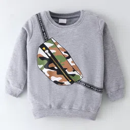 Mark & Mia Terry Knit Full Sleeves Winter Wear T-Shirt and Lounge Pant Set Camouflage Print - Grey image 2