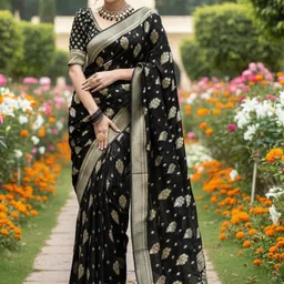 Bindi Fashion Ethnic Motifs Zari Silk Blend Handloom Banarasi Saree-image-23