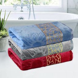 RUBOXA Grey & Blue 3 Pieces 450 GSM Cotton Bath Towels-picture-37