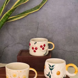 WEAVING HOMES White & Green Printed Ceramic Glossy Cups Set of Cups and Mugs image 3