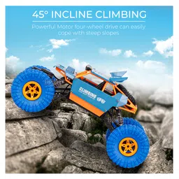 Fiddlerz Rechargeable Remote Control Rock Climbing Car Alloy Metal 2.4G RC Cars 4WD Rock Crawler Off Road R C Car Monster Truck Kids Toys For Boys Girl- Blue image 4