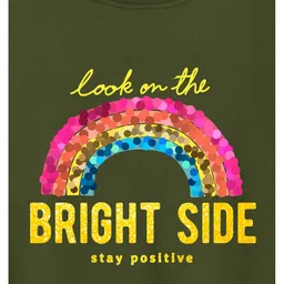 NUSYL Fleece Full Sleeves Look On The Bright Side Text Printed Oversized Sweatshirt - Olive Green image 5