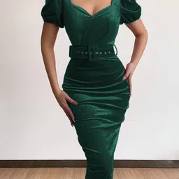 KPOP Women Sweetheart Neck Cotton Bodycon Knee Length Dress-picture-41