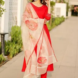 AG TEXTILE Women Floral Panelled Thread Work Kurta with Trousers & With Dupatta image 4