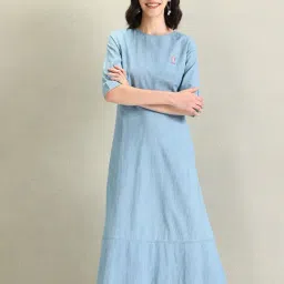 U.S. Polo Assn. Light Blue Cotton Logo Print Midi Dress-picture-35