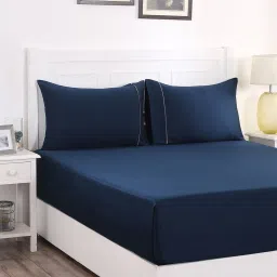 Maspar Blue 300 TC Cotton Single Bed Sheet with 1 Pillow Cover image 1