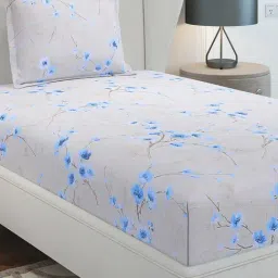 Monte Carlo Elegnc Light Blue Cotton Printed 104 TC Single Bedsheet with 1 x Pillow Cover-picture-37