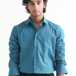 Rare Rabbit Blue Tailored Fit Solid Shirt image 1