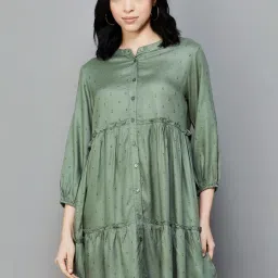 Fame Forever by Lifestyle Green Embroidered A-Line Dress image 1