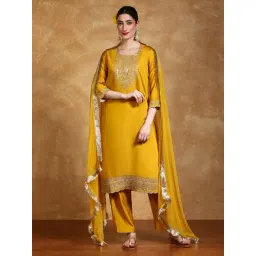 Varanga Yellow Embroidered Kurta Trousers and Dupatta-picture-13