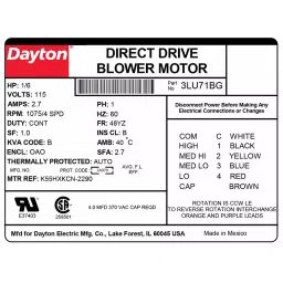 Dayton 1/6 HP Single Phase Ring Stud Mount Direct Drive Blower Motor, 3LU71 image 3