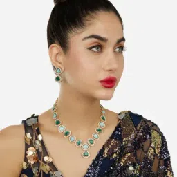 Zaveri Pearls Turquoise Blue Green Stones Austrian Diamonds Necklace & Earring Set-ZPFK18025-image-83