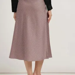 Fablestreet Pink Satin Flared Fit Striped Skirt image 2