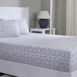 Maspar Avery Rust Cotton Floral 144 TC Double Fitted Bedsheet with 2 Pillow Cases image 1