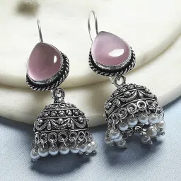 Biba Light Pink Brass Jhumka Earrings for Women image 1