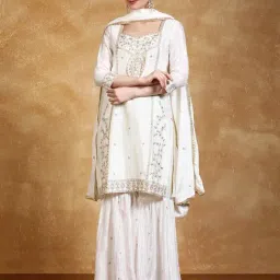 Varanga White Embroidered Kurta Sharara & Dupatta-image-35